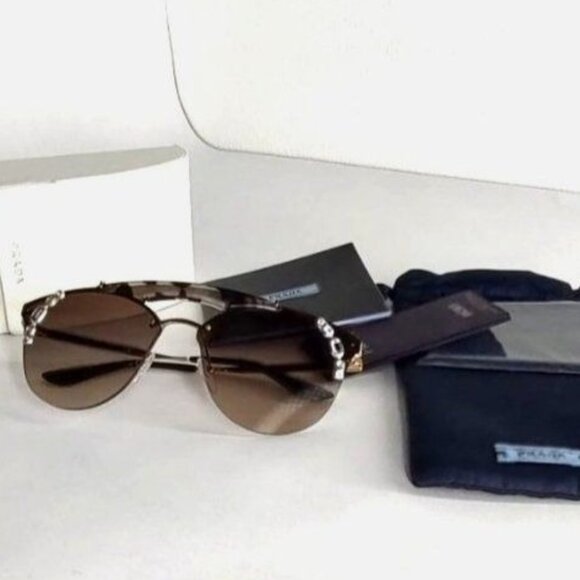 PRADA Sunglasses PR53U Absolute Ornate Jeweled Cat Eye Gold Opal Brown - Picture 13 of 15